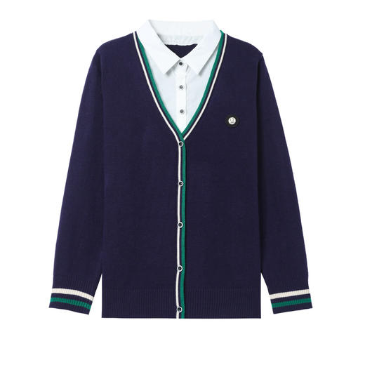 CC-5-6330春季时尚洋气衬衫领假两件针织打衫上衣女文艺范拼色内搭毛衣 商品图4