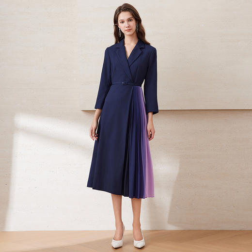 EITIE爱特爱冬季新品高腰修身立体西装拼接优雅连衣裙6507255 商品图4