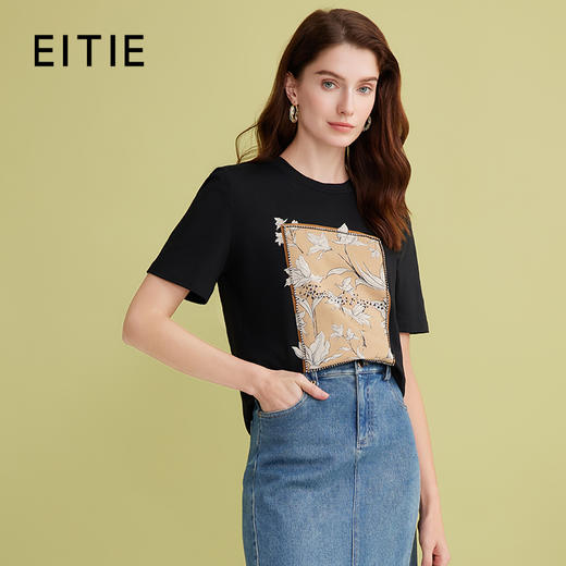 EITIE爱特爱秋季新款时尚百搭打底舒适圆领印花T恤女7502202 商品图0