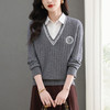 CC-5-6333新款春假两件针织衫女POLO领洋气毛衣外套女港风气质翻领上衣 商品缩略图1