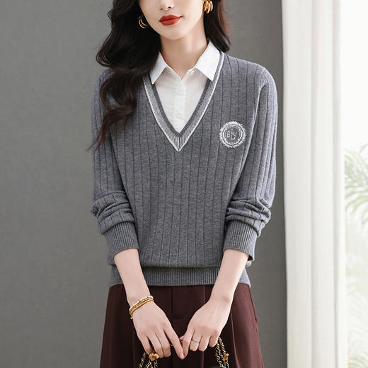 CC-5-6333新款春假两件针织衫女POLO领洋气毛衣外套女港风气质翻领上衣 商品图1