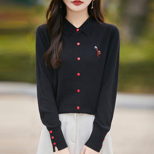 纤束马春季精纺羊毛火烈鸟烫钻针织衫 N-502 商品图6