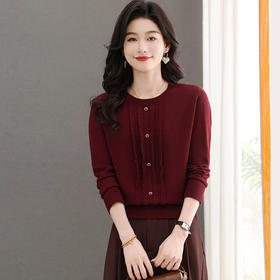 CC-103-66170小个子圆领针织衫女士2025春秋装新款洋气宽松打底上衣服