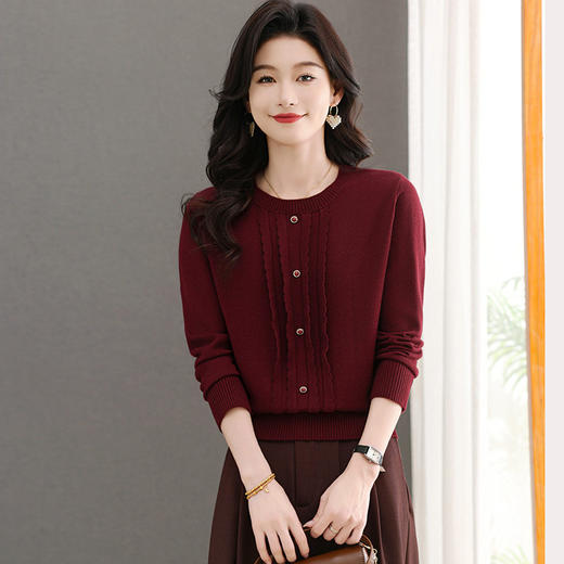 CC-103-66170小个子圆领针织衫女士2025春秋装新款洋气宽松打底上衣服 商品图0