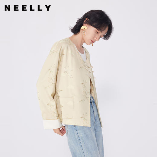 NEELLY纳俪商场同款春季新款新中式长袖外套女宽松复古通勤开衫N25024C04583 商品图0