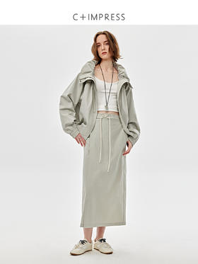 C+IMPRESS西嘉|精梳棉混纺休闲两件套女花苞领外套系带半裙套装春WT2501013