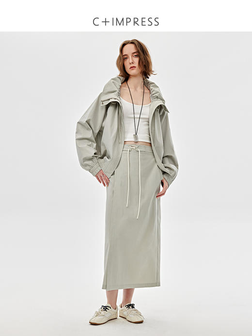 C+IMPRESS西嘉|精梳棉混纺休闲两件套女花苞领外套系带半裙套装春WT2501013 商品图0