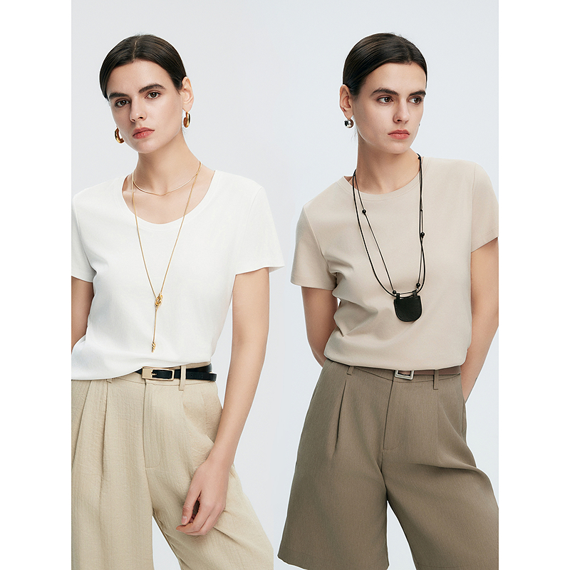 棉仓363601001-初棉50支7A超长绒棉新疆棉全棉液氨T正肩合体T时髦沙漏领