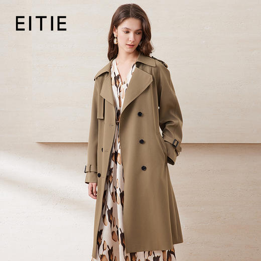 EITIE爱特爱秋季新款酷感经典双排扣通勤长款风衣外套C2204004 商品图1