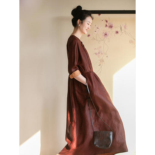 牧衣游原创 26姆米提花香云纱连衣裙新款宽松复古东方长裙 晚莺 商品图3