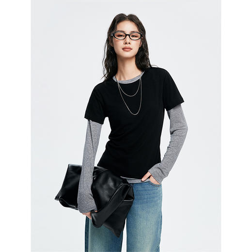 棉仓362601017-初棉天丝羊毛MIU系叠穿组合打底衫奢感微透合体舒适软糯打底衫 商品图1