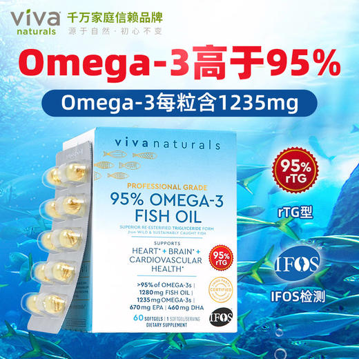 Viva原装进口Omega3高纯度95深海鱼油rTG天然欧米伽3软胶囊60粒 商品图1