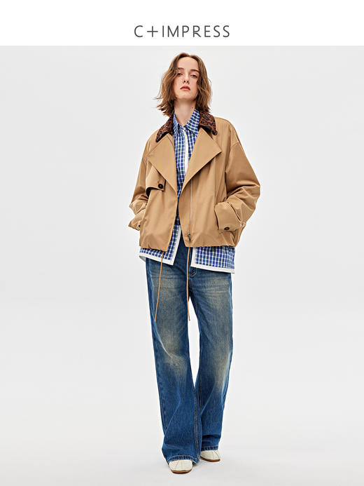 C+IMPRESS西嘉|醋酸羊毛复古巴恩风可脱卸豹纹领子两穿夹克外套女WT2501020 商品图2