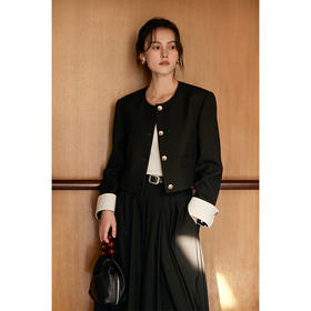 HeyDress圆领撞色袖头短外套