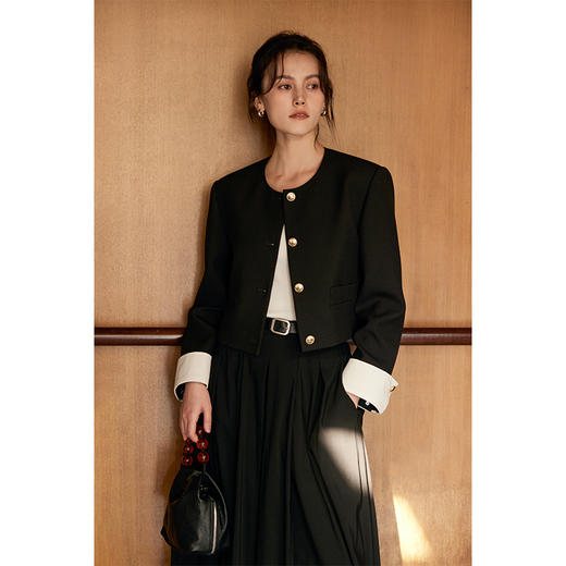 HeyDress圆领撞色袖头短外套 商品图0