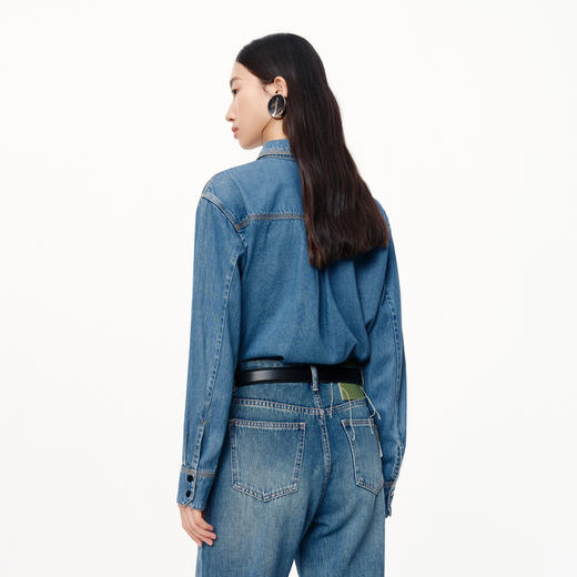 NEELLY纳俪商场同款春新款莱赛尔宽松长袖翻领牛仔衬衫女休闲衬衣N25024B04574 商品图1