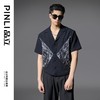 PINLI品立2025春夏新款夏威夷领宽松短袖衬衫男印花拼接潮牌衬衣B252113015 商品缩略图0