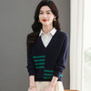 CC-5-6328春秋季新款拼接设计感假两件长袖针织衫百搭宽松上衣 商品缩略图1