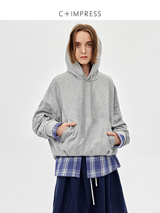 西嘉|时髦精B入 长绒棉重工连帽花苞卫衣女春秋宽松百搭套头上衣WY2501005 商品图1