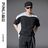 PINLI品立2025春夏新款男士宽松连肩袖拼料烫银圆领短袖T恤上衣潮B252111013 商品缩略图4