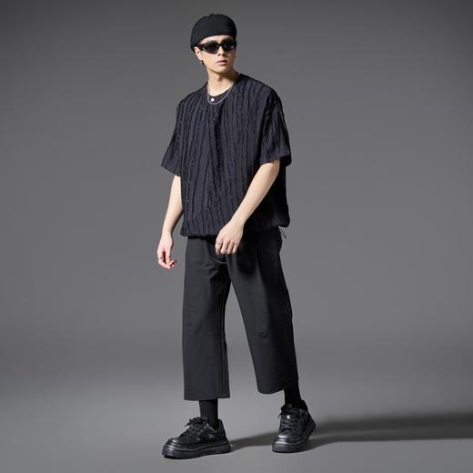 PINLI品立2025春夏新款暗纹直筒裤黑色休闲九分裤子男士百搭潮牌B252117019 商品图1