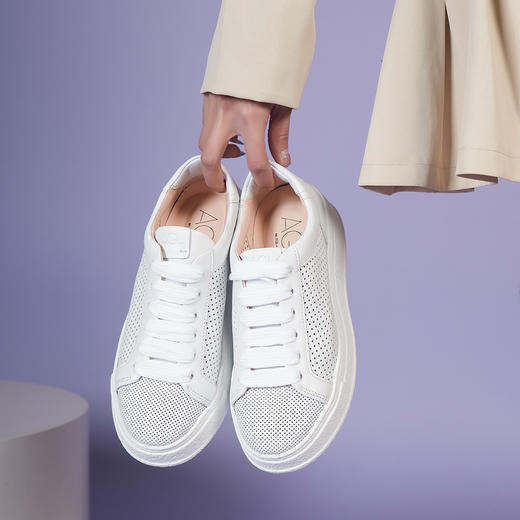 豪麟名鞋AGL女鞋时尚休闲鞋羊皮革D946007白色 商品图2
