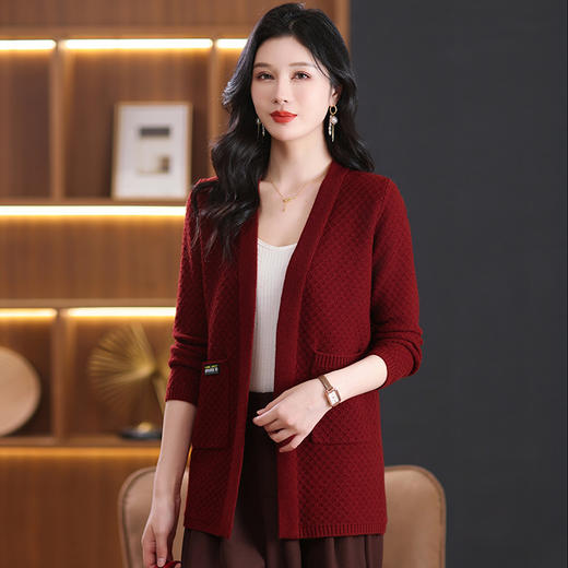 CC-101-88238春秋季新款中年人V领中长款披肩上衣百搭贵气羊毛针织外套 商品图1