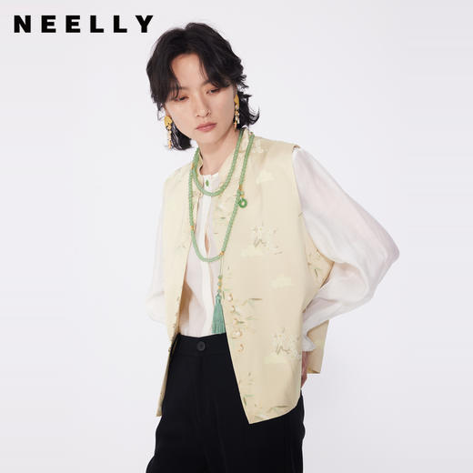 NEELLY纳俪商场同款春季新款新中式无袖马甲女小立领竹子印花上衣N25024D04582 商品图0