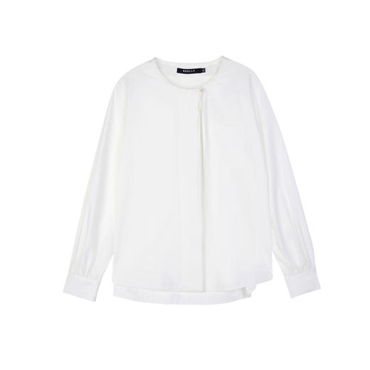 NEELLY纳俪商场同款春季新款纯棉长袖衬衫女设计感白色圆领衬衣N25024B04585 商品图3