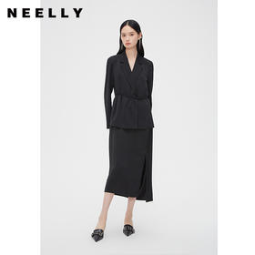 NEELLY纳俪商场同款春季新款复古国风盘扣西装外套女优雅系带上衣N25024W04558