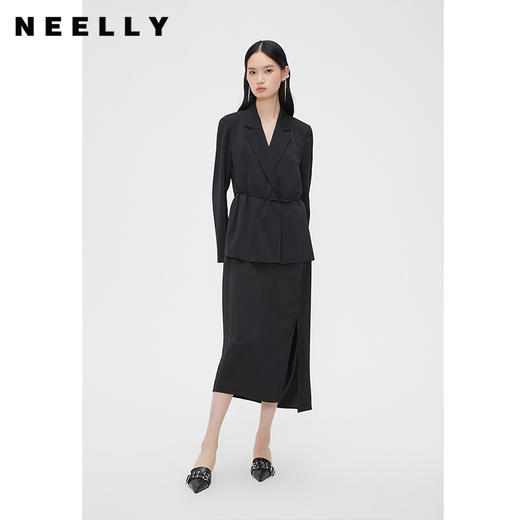 NEELLY纳俪商场同款春季新款复古国风盘扣西装外套女优雅系带上衣N25024W04558 商品图0