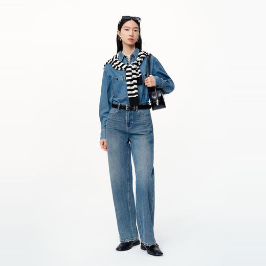 NEELLY纳俪商场同款春新款莱赛尔宽松长袖翻领牛仔衬衫女休闲衬衣N25024B04574 商品图2