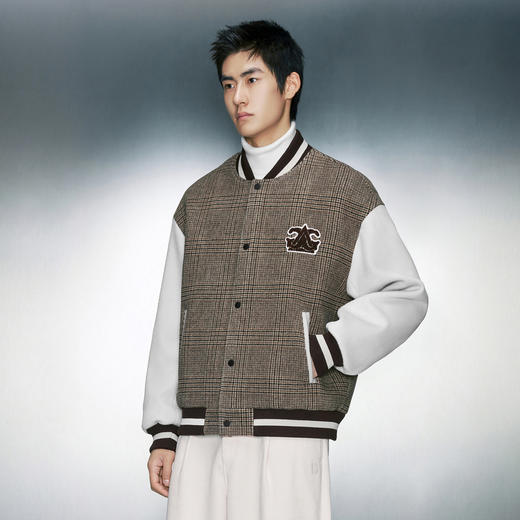 GXG男装 拼色双面呢格纹保暖棒球服夹克外套 冬季热卖夹克 商品图2