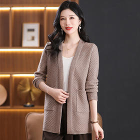 CC-101-88238春秋季新款中年人V领中长款披肩上衣百搭贵气羊毛针织外套