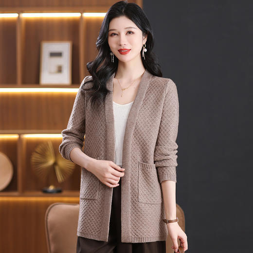 CC-101-88238春秋季新款中年人V领中长款披肩上衣百搭贵气羊毛针织外套 商品图0