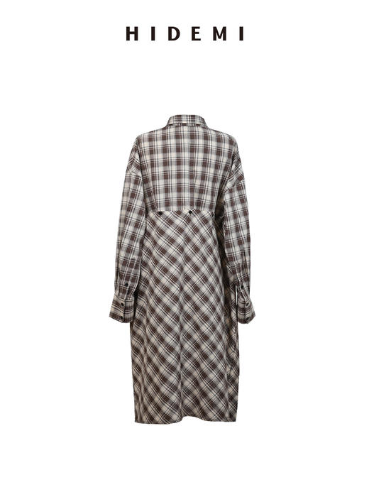 HIDEMI色织格纹极简大廊形前短后长可拆卸后片宽公知识分子衬衫女 商品图9