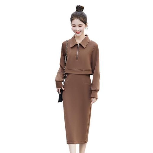 HR-YIXG8853长袖卫衣连衣裙女春秋季2025新款时尚气质显瘦休闲假两件套裙子 商品图4