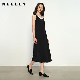 NEELLY纳俪商场同款春季新款撞色拼接针织连衣裙女显瘦慵懒A字裙N25022Y01088