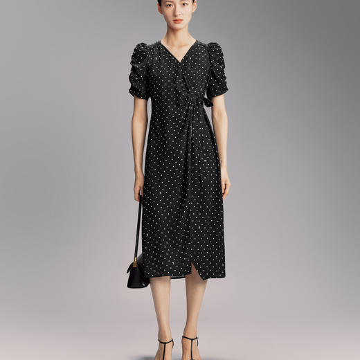 【商场同款】伊芙丽春秋法式波点泡泡袖显瘦围裹式连衣裙1F7291004 商品图1