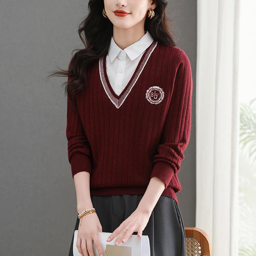 CC-5-6333新款春假两件针织衫女POLO领洋气毛衣外套女港风气质翻领上衣 商品图2