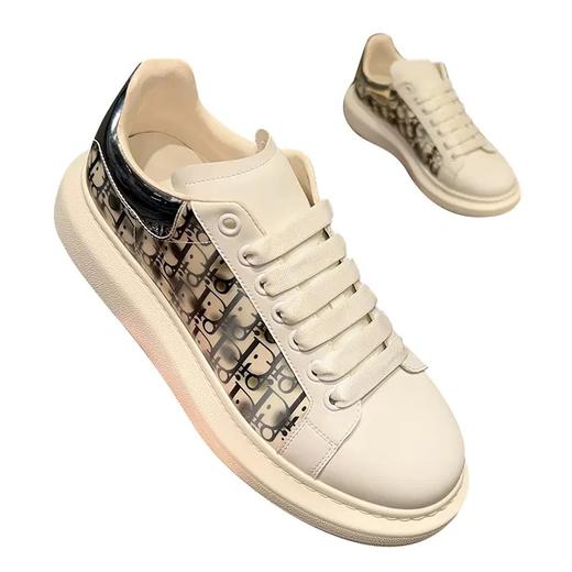 D-格子小白鞋男款2025春季新款潮流真皮透气板鞋时尚百搭厚底休闲鞋 商品图4