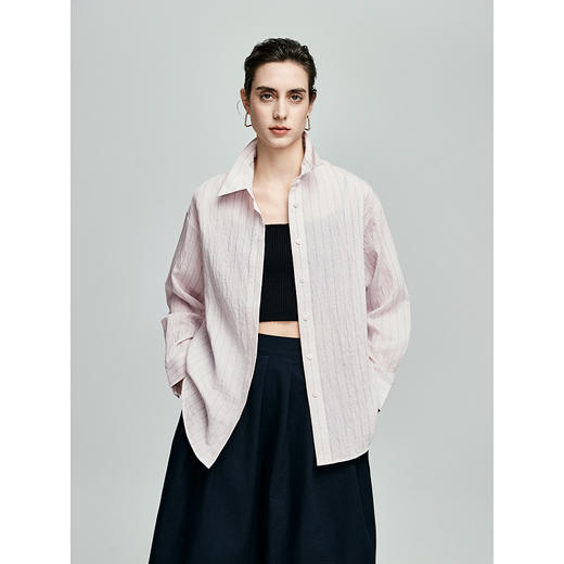 棉仓362604002-初棉苣轻薄亚麻色织条纹长袖衬衫 商品图1