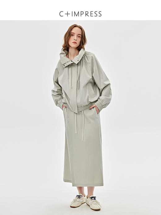 C+IMPRESS西嘉|精梳棉混纺休闲两件套女花苞领外套系带半裙套装春WT2501013 商品图3