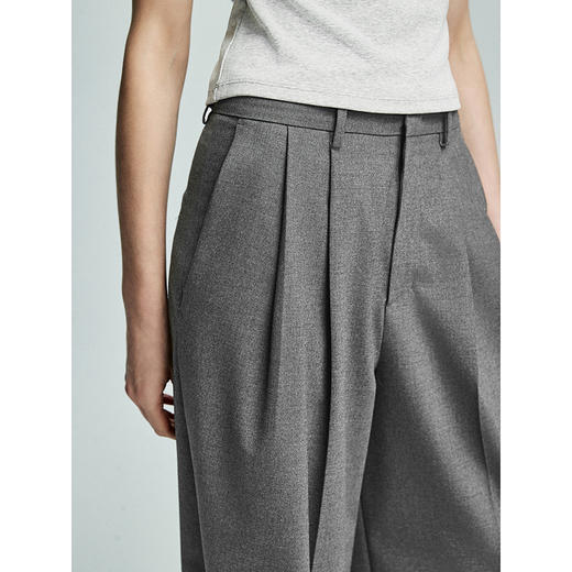 棉仓363618014-初棉佰搭羊毛混纺双褶裥阔腿西裤 商品图2