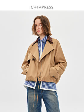 C+IMPRESS西嘉|醋酸羊毛复古巴恩风可脱卸豹纹领子两穿夹克外套女WT2501020