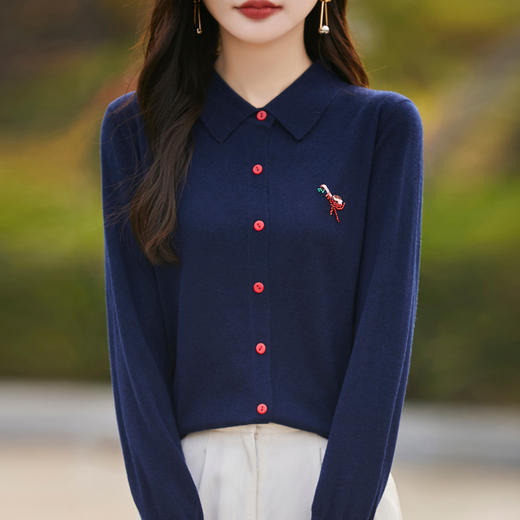 纤束马春季精纺羊毛火烈鸟烫钻针织衫 N-502 商品图3