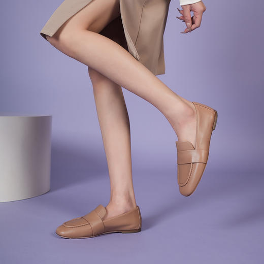 豪麟名鞋AGL女鞋平底鞋羊皮革D834083驼色 商品图1