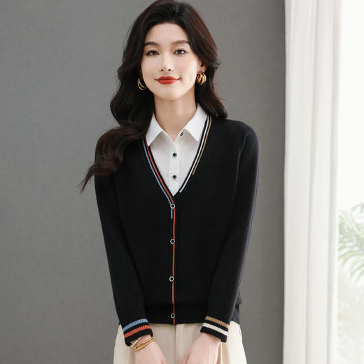 CC-5-6329设计感小众百搭假两件短款针织衫港味优雅时髦气质年轻上衣 商品图0