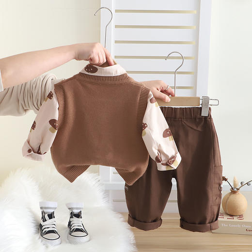 【新品抢先看！春款套装！】宝宝套装春装新款 洋气婴儿童男童 春季帅气毛衣马甲三件套 潮衣套装-QQ 商品图3