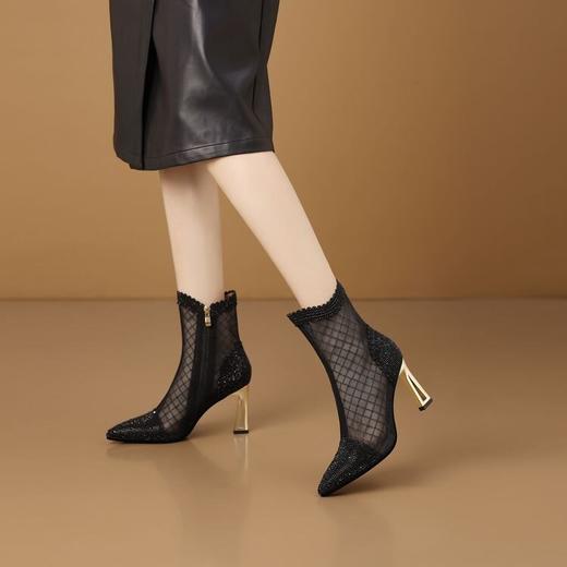 【预售5天】水钻高跟网纱凉靴春夏新款尖头高跟鞋时尚洋气网靴包头镂空凉鞋子HY&H3571 商品图1